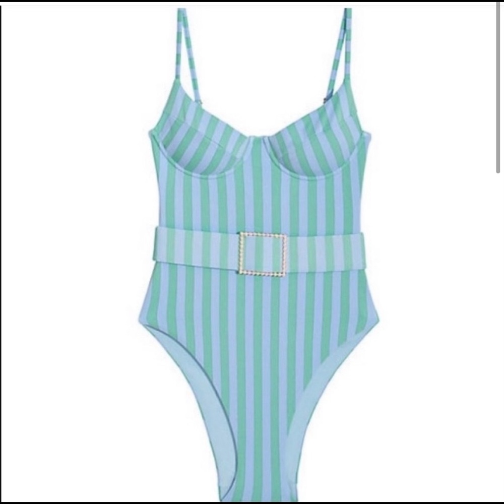 WeWoreWhat Striped Danielle Bathing Suit w/ Gem belt